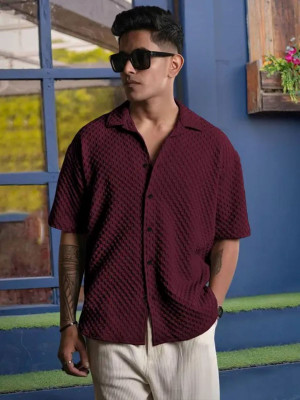 Tyzlo Men Solid Casual Maroon Shirt