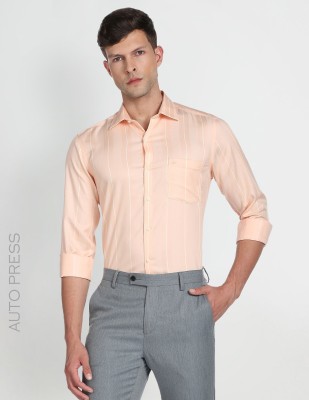 ARROW Men Striped Formal Orange Shirt