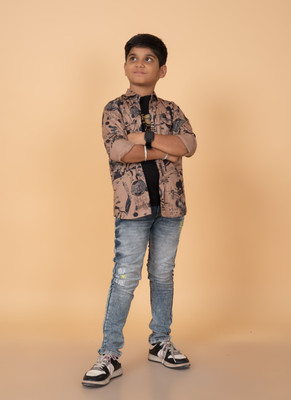 THE TINGGE Boys Printed Casual Brown Shirt