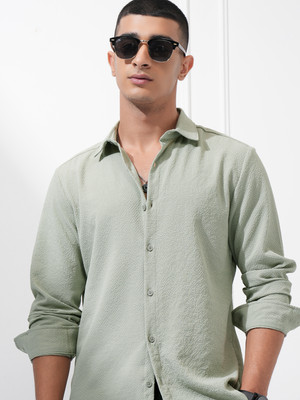 HIGHLANDER Men Self Design Casual Green Shirt