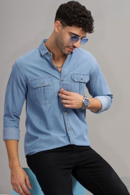 shardha enterprise Men Self Design Casual Light Blue Shirt