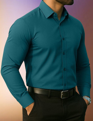MSHIRTS Men Solid Formal Blue Shirt