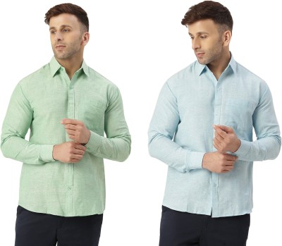 RIAG Men Solid Casual Light Blue, Light Green Shirt(Pack of 2)