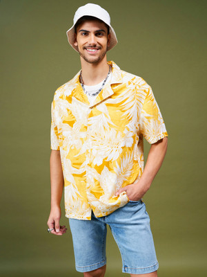 MASCLN SASSAFRAS Men Printed Casual Yellow, White Shirt