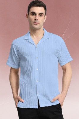 A Dearise Men Self Design Casual Light Blue Shirt