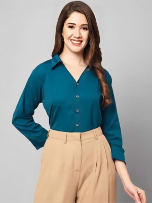 Keenuu Women Solid Formal Blue Shirt