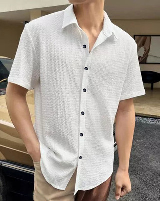 Lugru Collection Men Self Design Casual White Shirt