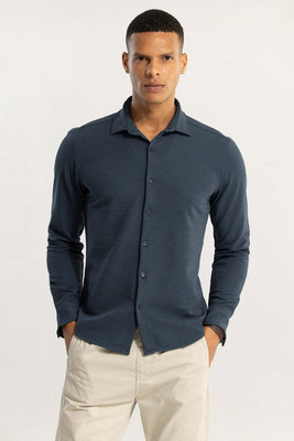 Snitch Men Solid Casual Dark Blue Shirt