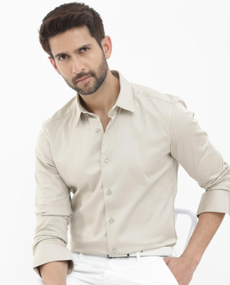 RARE RABBIT Men Solid Formal Beige Shirt
