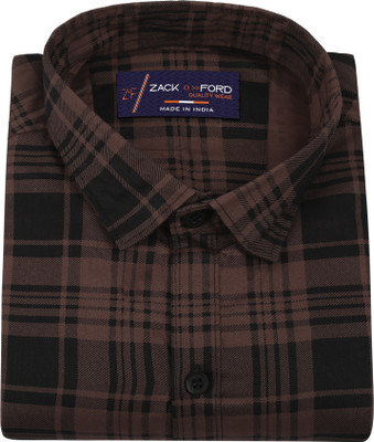 LRK Men Checkered Casual Brown Shirt