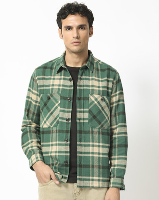 RARE RABBIT Men Checkered Casual Green, White Shirt