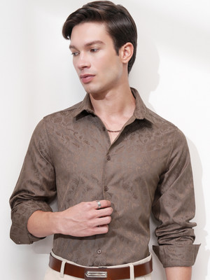 HIGHLANDER Men Self Design Casual Brown Shirt