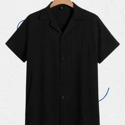 Looksky Men Self Design Casual Black Shirt