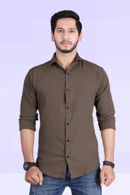 PEARL OCAN Men Self Design Casual Brown Shirt