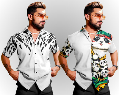 SANBROS Men Printed Casual Black Shirt(Pack of 2)