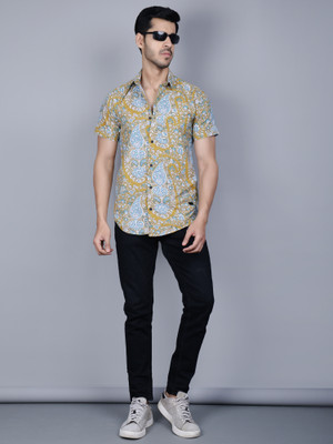 Crazy Sparkles Men Ethnic Motifs Casual Yellow Shirt