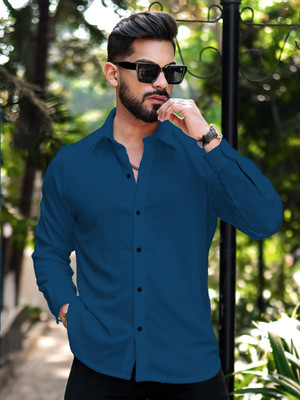 METRONAUT Men Solid Casual Blue Shirt