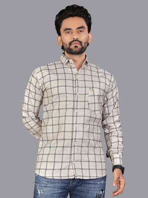ISUEL FAB Men Checkered Formal Grey Shirt