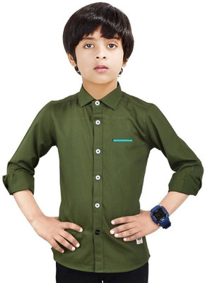 The Crane Boys Solid Casual Dark Green Shirt
