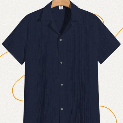 A DEEMOON TREND Men Self Design Casual Dark Blue Shirt