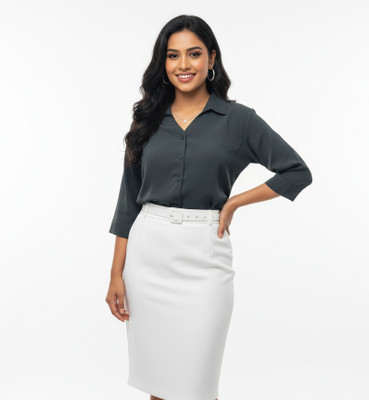 Kagul Women Solid Formal Green Shirt