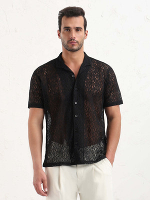SHOWOFFFF Men Self Design Casual Black Shirt