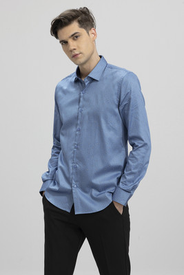 Snitch Men Self Design Casual Blue Shirt
