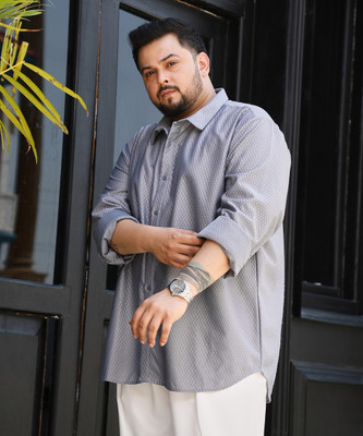 Instafab Plus Men Solid Casual Grey Shirt