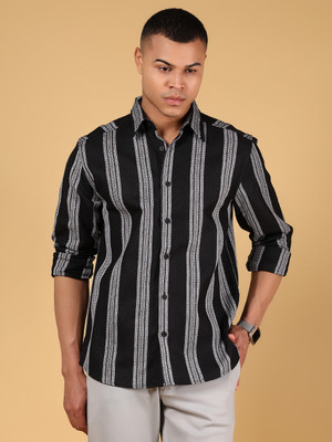 V-MART Men Striped Casual Black Shirt
