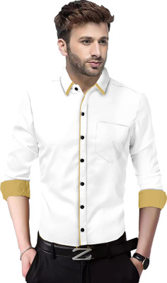 VTEXX Men Solid Casual White Shirt