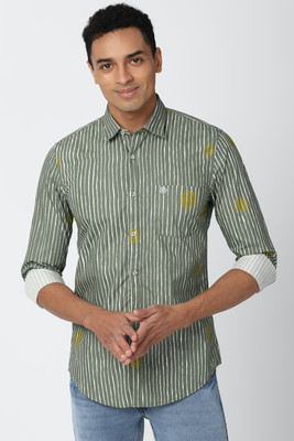 PETER ENGLAND Men Striped Casual Green Shirt