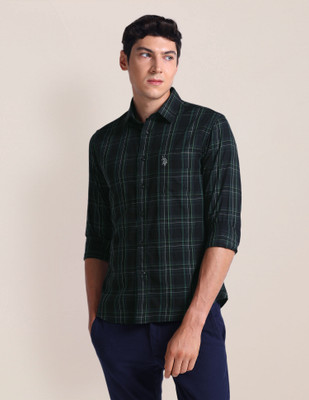 U.S. POLO ASSN. Men Checkered Casual Green Shirt