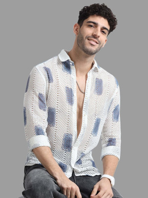 Shiv Men Printed Formal White Shirt