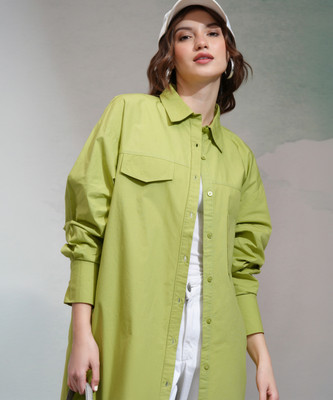 Tokyo Talkies Women Solid Casual Green Shirt