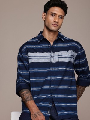 Roadster Men Striped Casual Blue Shirt