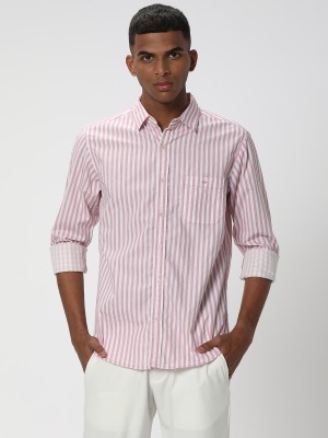 MUFTI Men Striped Casual Pink, White Shirt