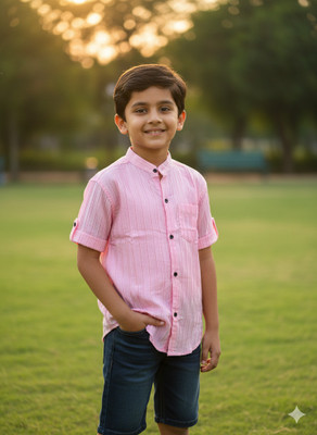 ESTHERCHARM Boys Striped Casual Pink Shirt