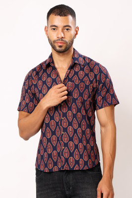 Jostory Men Printed Casual Blue Shirt