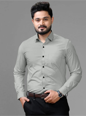 Satyamb Men Solid Casual Grey Shirt