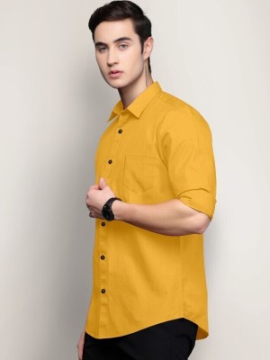 shikha enterprise Men Solid Formal Yellow Shirt