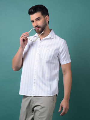 CRIMSOUNE CLUB Men Striped Casual White, Beige Shirt