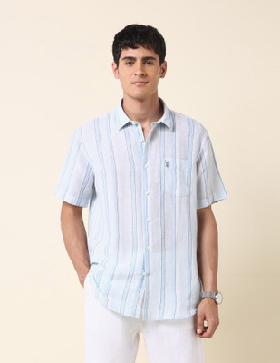 U.S. POLO ASSN. Men Striped Casual Blue Shirt