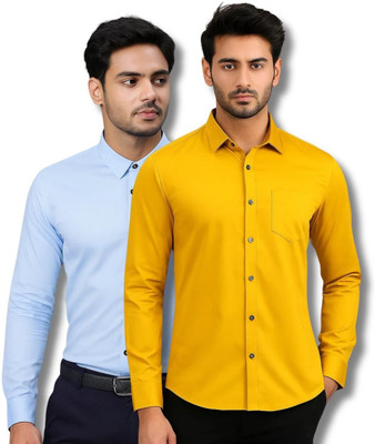 EchoWear Men Solid Casual Light Blue, Yellow Shirt(Pack of 2)