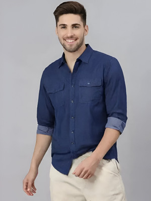 Purever India Men Solid Formal Blue Shirt