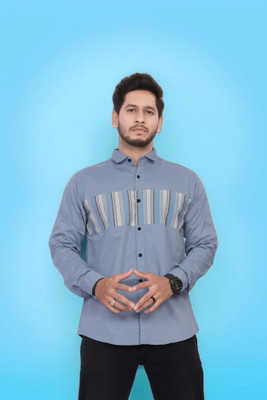 U AND J TREND Men Printed Casual Blue Shirt