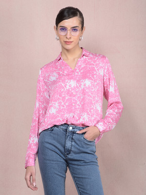 CRIMSOUNE CLUB Women Self Design Casual Pink Shirt