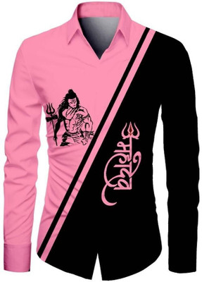 AviraEnterprise Men Printed, Color Block Casual Pink, Black Shirt