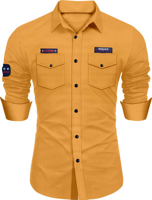 Hejama Men Solid Casual Yellow Shirt