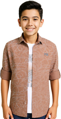 CAVIO Boys Printed Casual Khaki Shirt