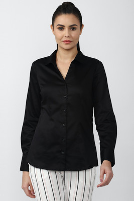 VAN HEUSEN Women Solid Casual Black Shirt
